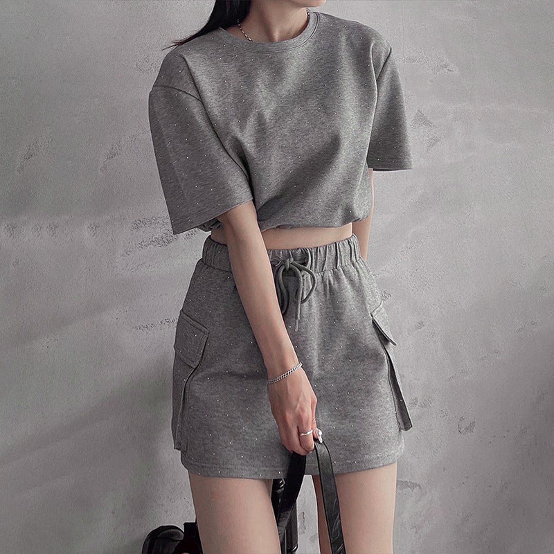 Short sleeved loose T-shirt short skirt set for women