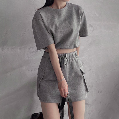 Short sleeved loose T-shirt short skirt set for women