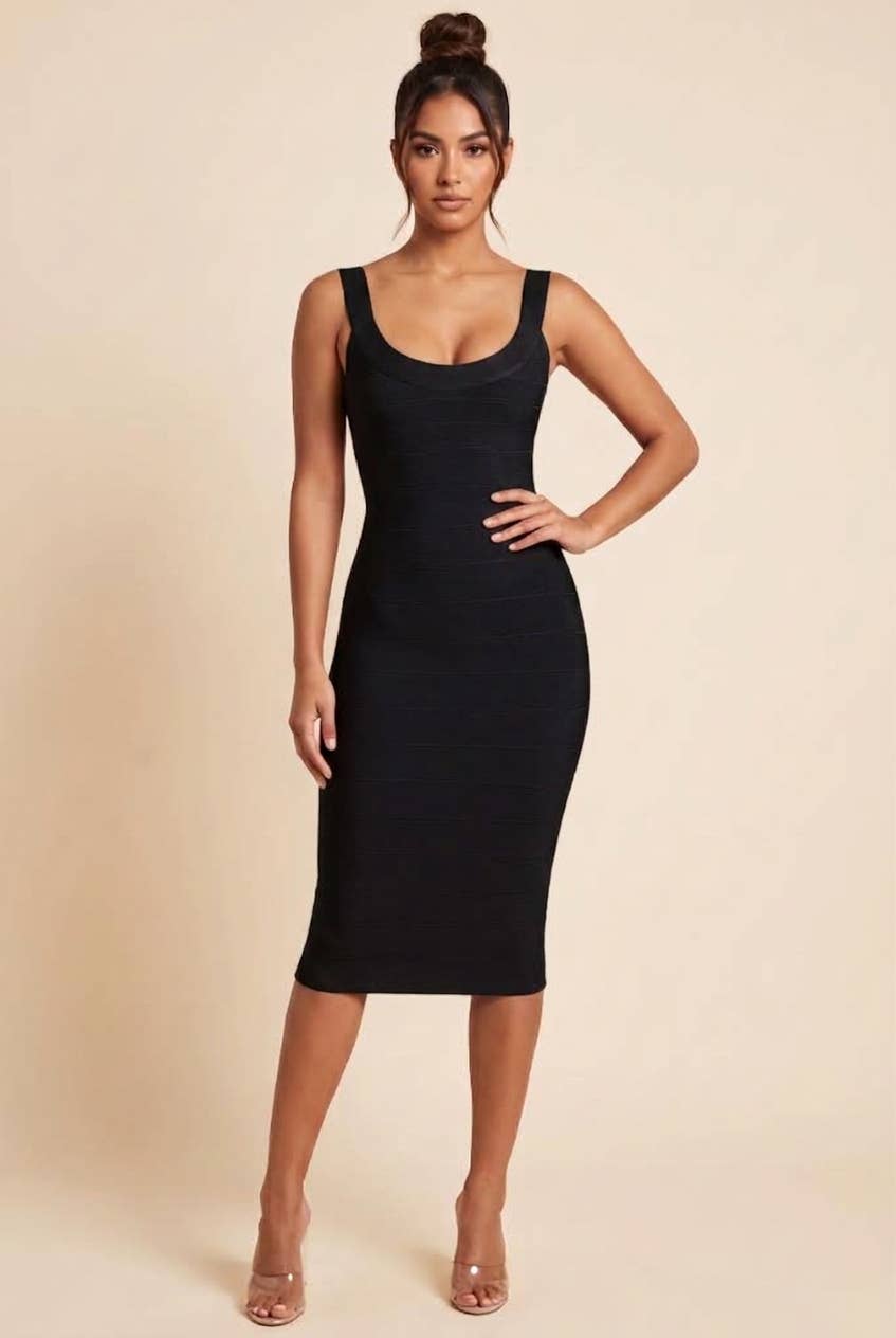Noir Sculpt Bandage Midi Dress