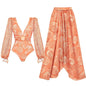 Long Sleeve Shell Decoration High-Waisted Bikini Swimwear