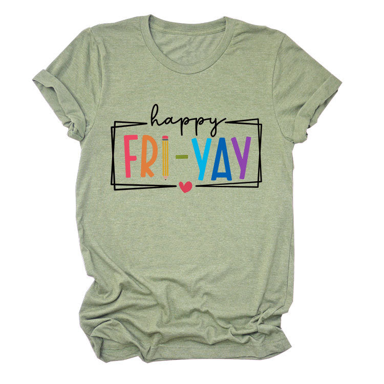 New fashion short-sleeved happy fri yay summer trendy women's T-shirt
