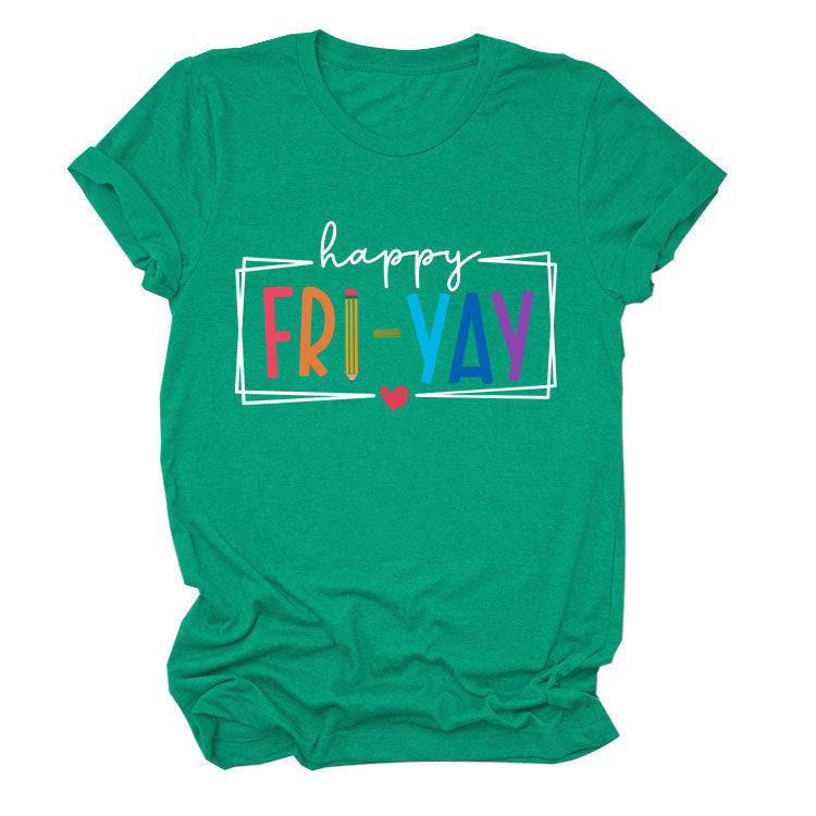 New fashion short-sleeved happy fri yay summer trendy women's T-shirt