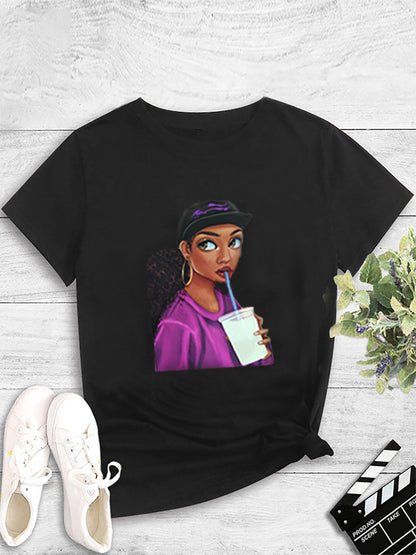 Printed Short Sleeve Round Neck Pullover T-Shirt