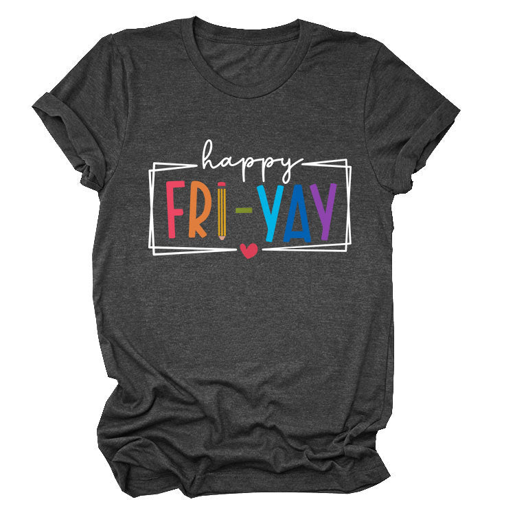 New fashion short-sleeved happy fri yay summer trendy women's T-shirt