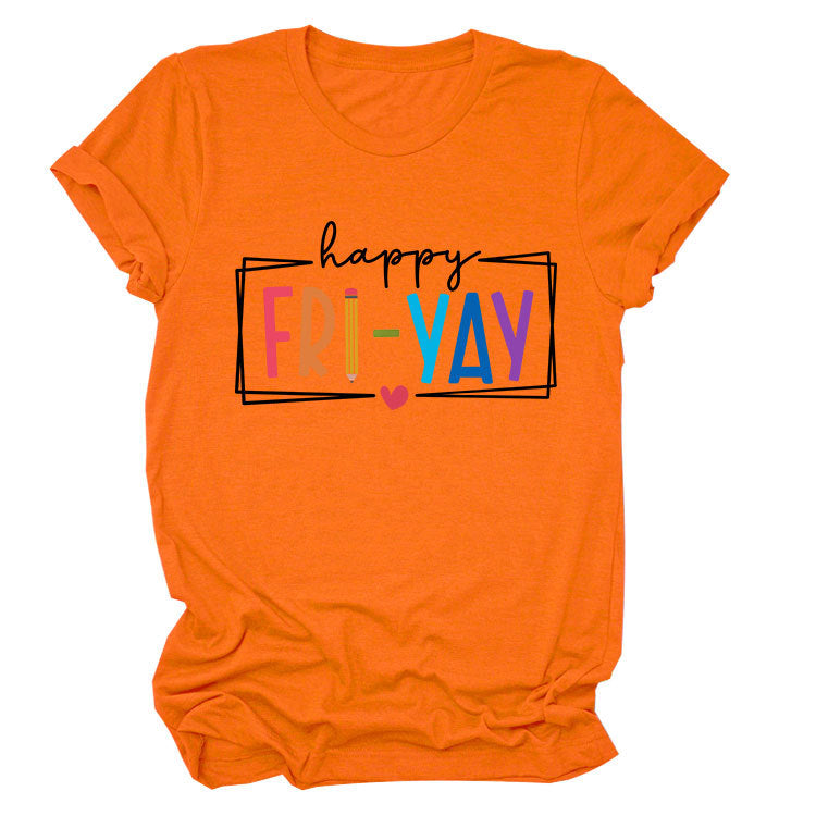 New fashion short-sleeved happy fri yay summer trendy women's T-shirt