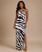 Zebra Allure Halter Maxi Dress