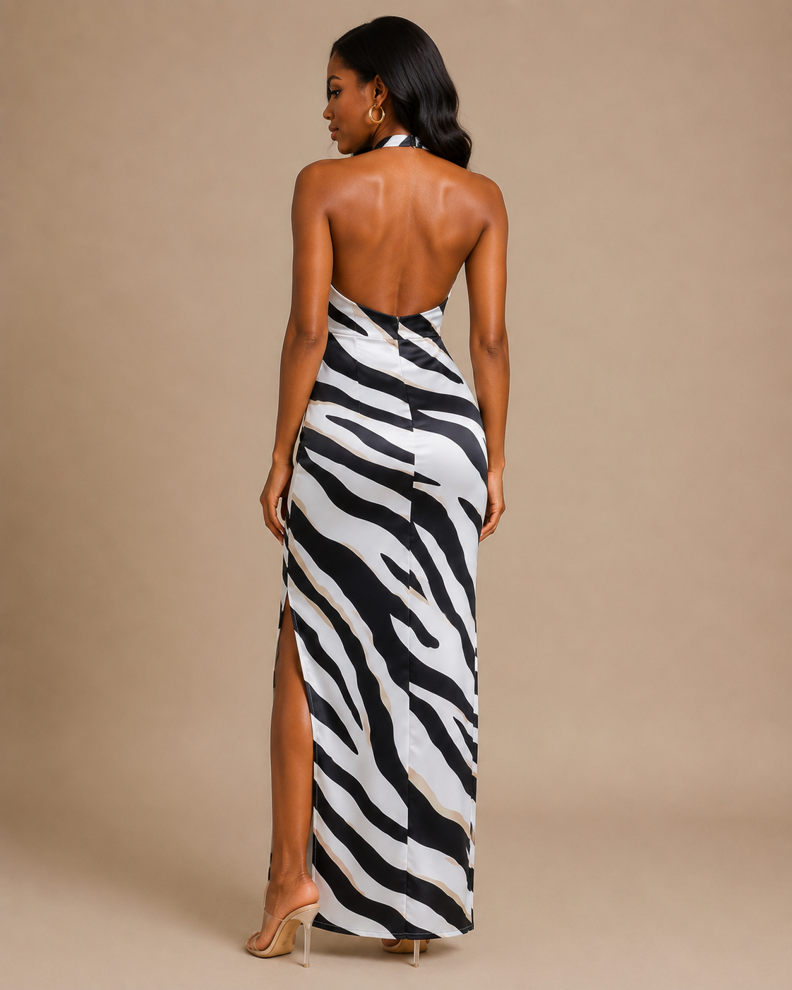 Zebra Allure Halter Maxi Dress