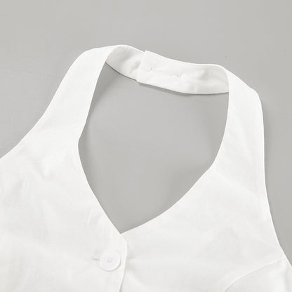 European and American V-neck hanging neck, backless vest, high waisted shorts set