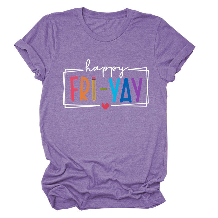 New fashion short-sleeved happy fri yay summer trendy women's T-shirt