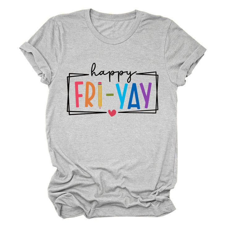 New fashion short-sleeved happy fri yay summer trendy women's T-shirt