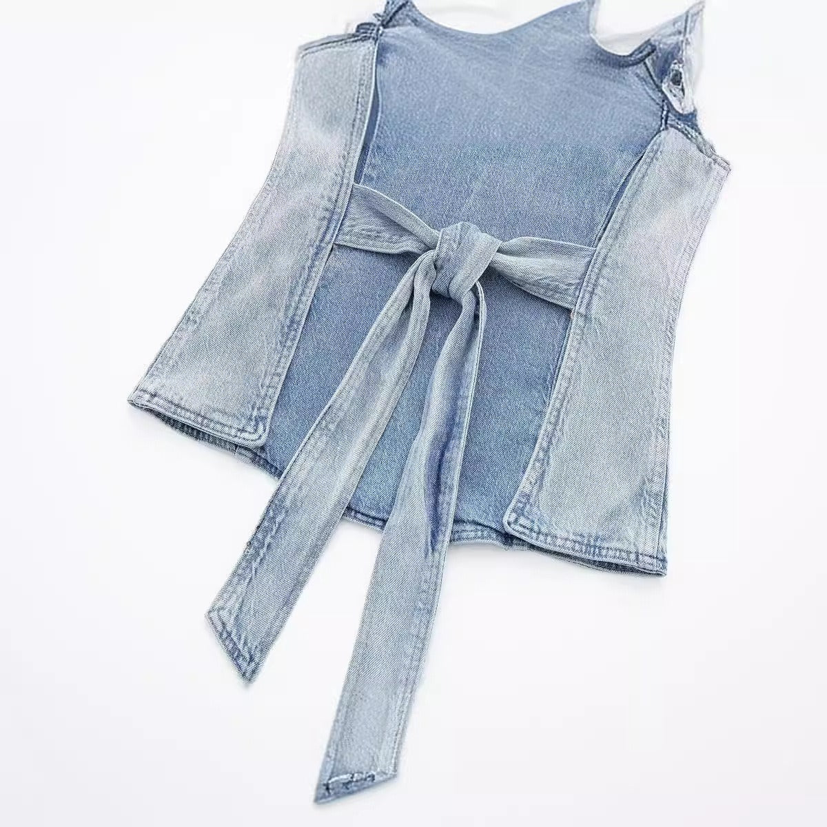 Fashionable temperament round neck backless lace up vintage denim vest for women