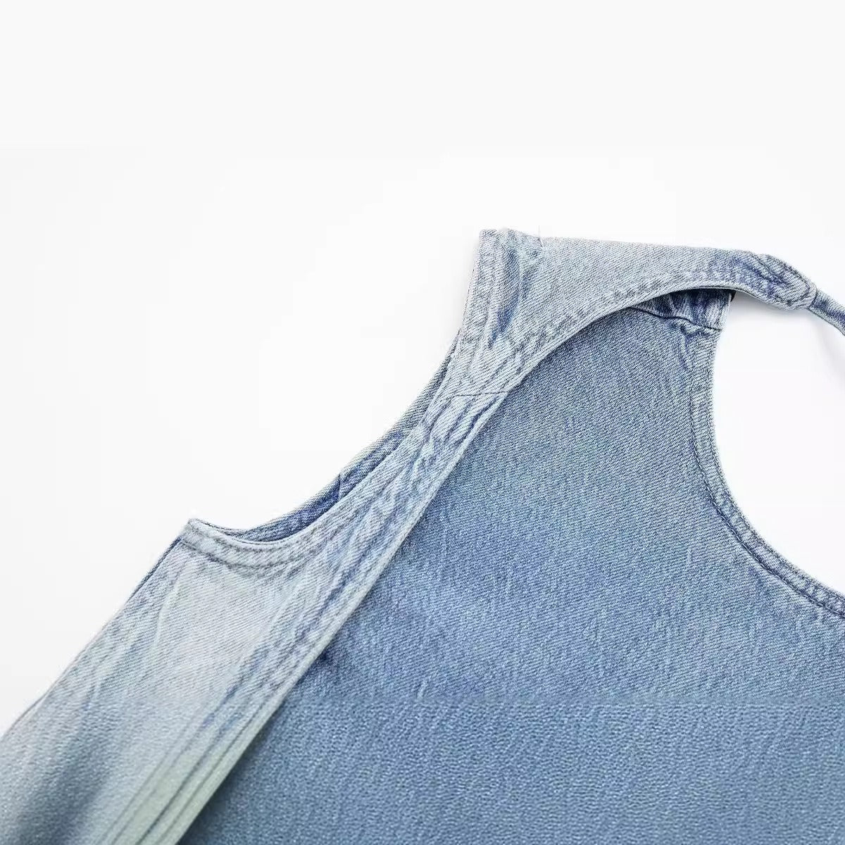 Fashionable temperament round neck backless lace up vintage denim vest for women