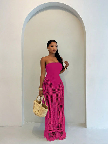 Two piece strapless hollow dress set