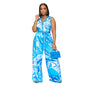 Printed sleeveless V-neck wide leg jumpsuit for women