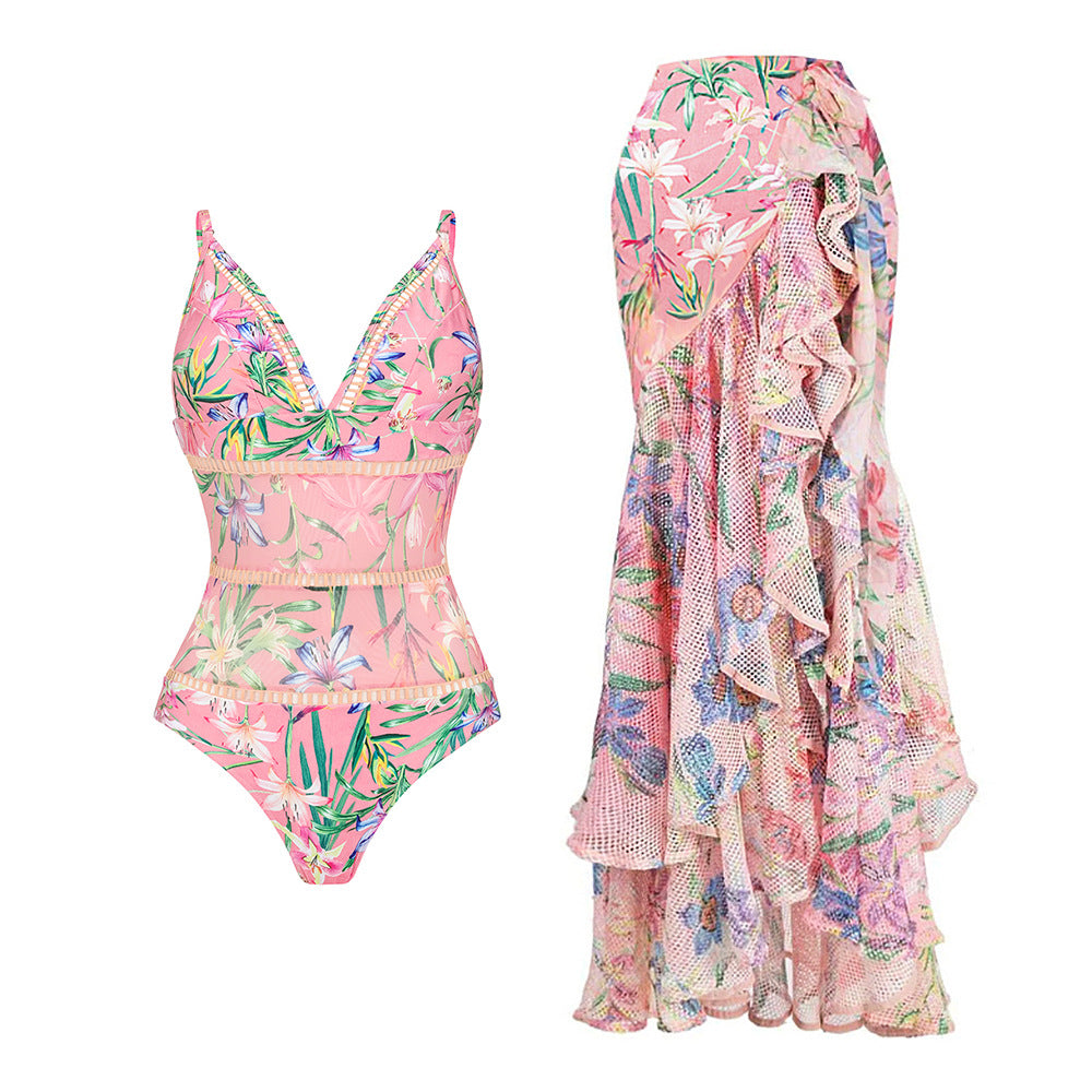 One-Piece Sleeveless A-Line Women's Swimwear Set for Vacation