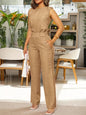 Elegant Sleeveless Vest with Pockets and Buttoned Pants Two-Piece Set for Women, Fashionable Casual Summer Outfit