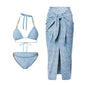 Printed Denim Bikini Set for Women, Sexy Triangular Two-Piece Swimwear