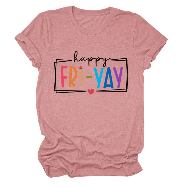 New fashion short-sleeved happy fri yay summer trendy women's T-shirt