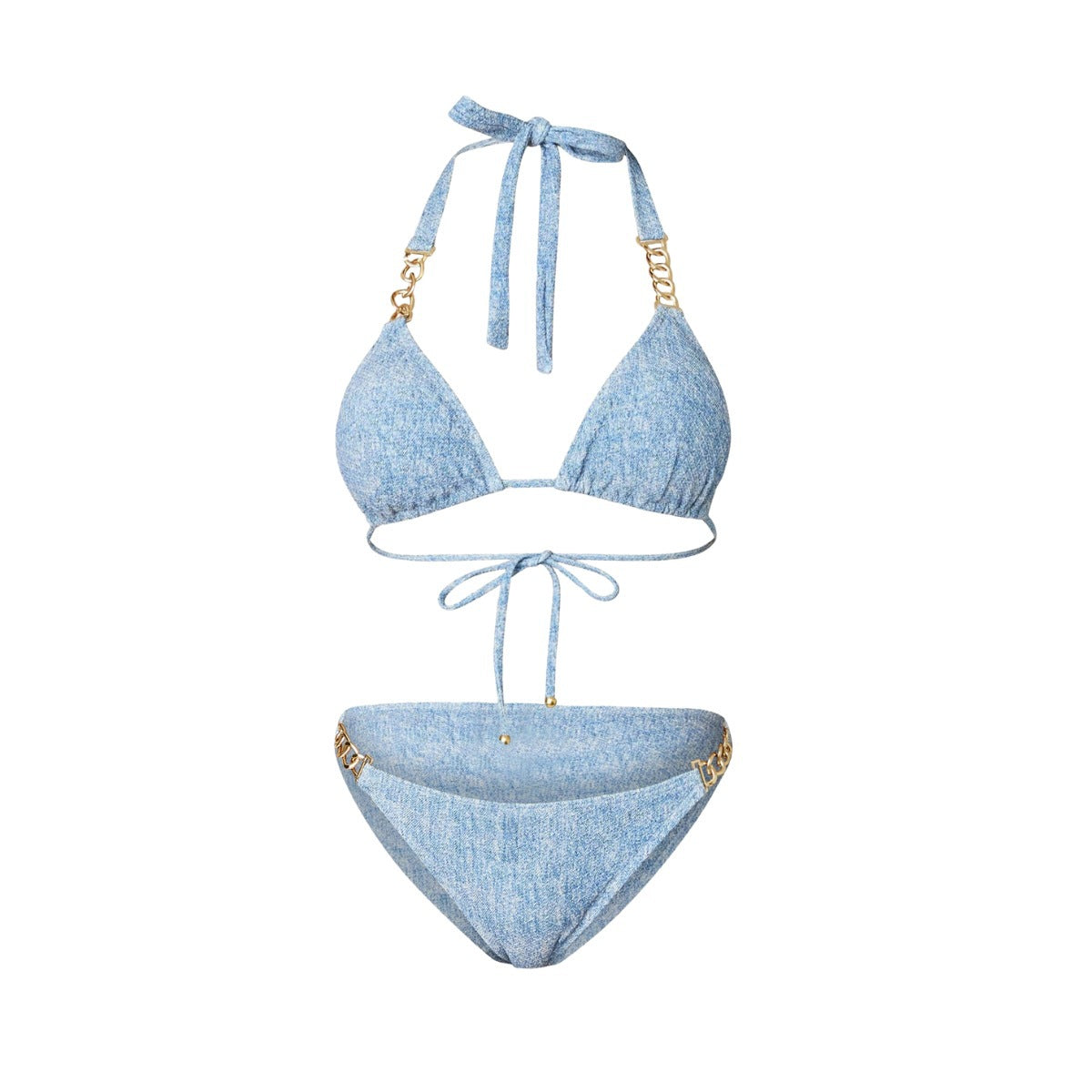 Printed Denim Bikini Set for Women, Sexy Triangular Two-Piece Swimwear