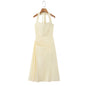 Light mature style elegant hanging neck mid length dress