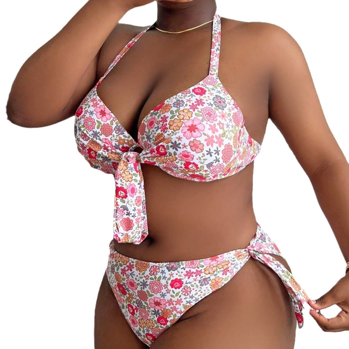 Separate Swimwear Set with Floral Tie Design, Sexy and Comfortable, Plus Size