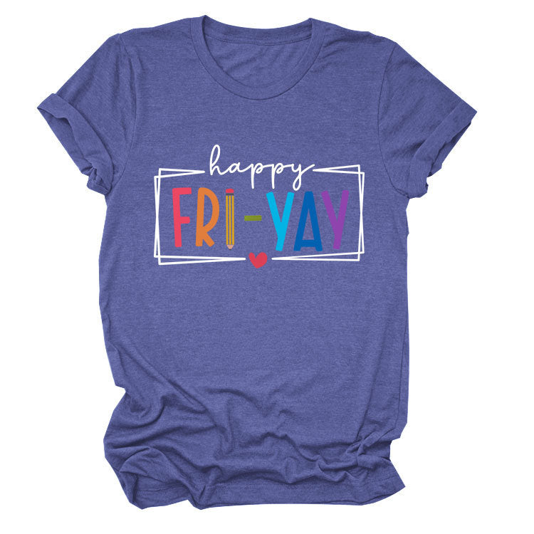 New fashion short-sleeved happy fri yay summer trendy women's T-shirt