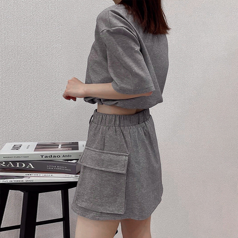 Short sleeved loose T-shirt short skirt set for women