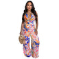 Sleeveless lace up wide leg printed jumpsuit