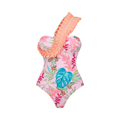 Ruffle Off-Shoulder One-Piece Bodycon Swimwear for Women