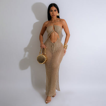 Knitted Backless Dress with Adjustable Straps