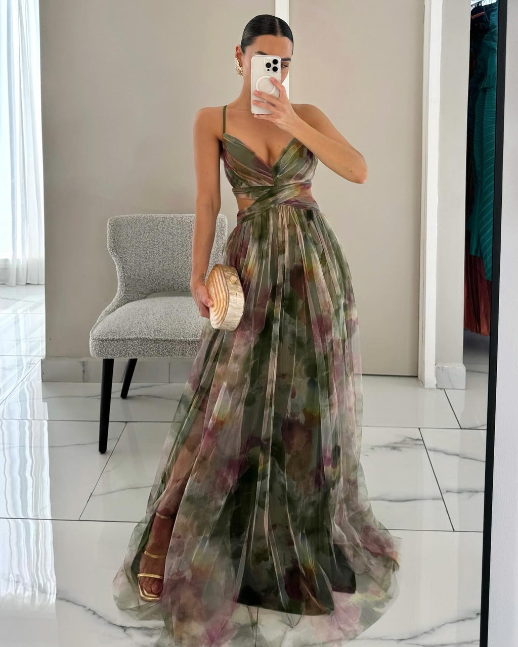 Net-silk printed dress