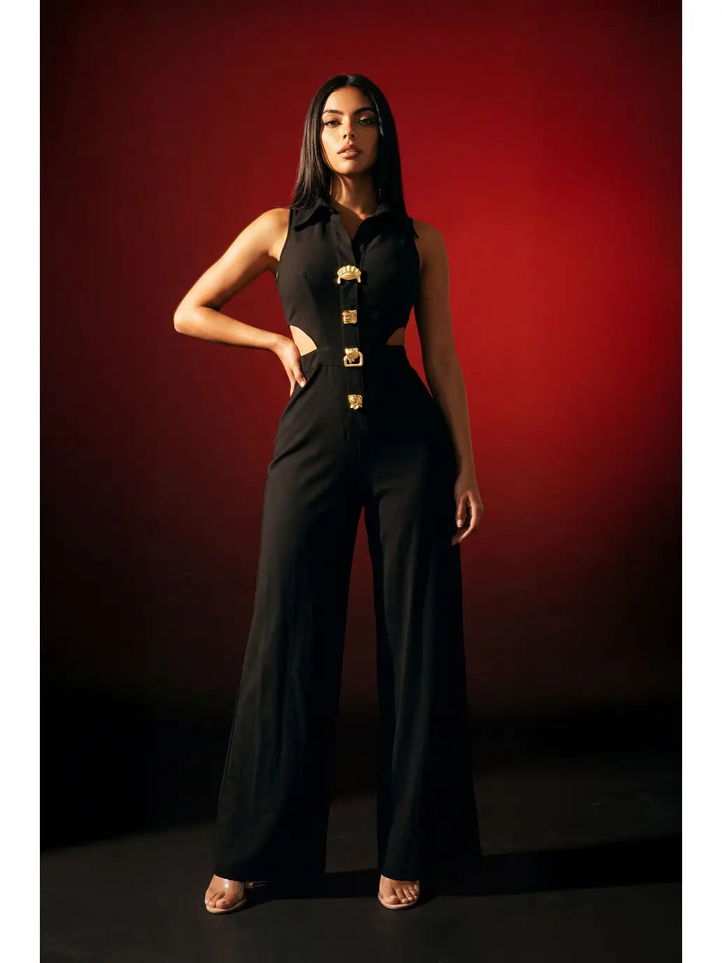Bold Gold Cutout Wide-Leg Jumpsuit