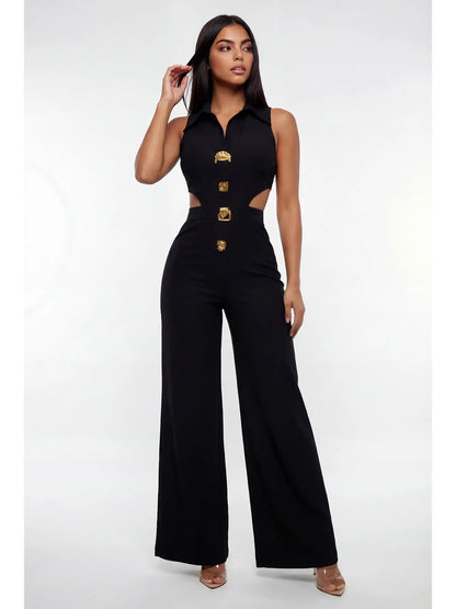 Bold Gold Cutout Wide-Leg Jumpsuit