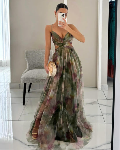 Net-silk printed dress