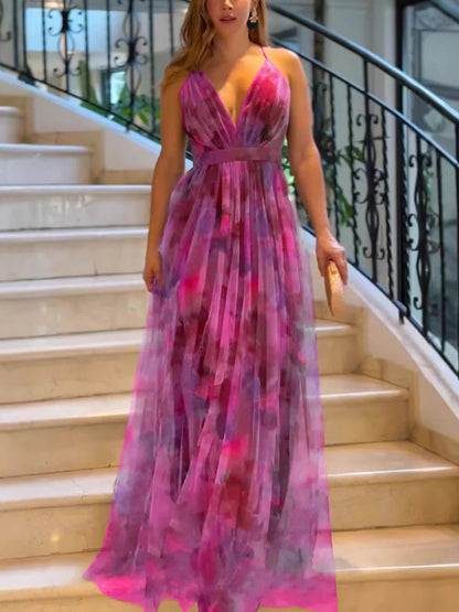 Net-silk printed dress