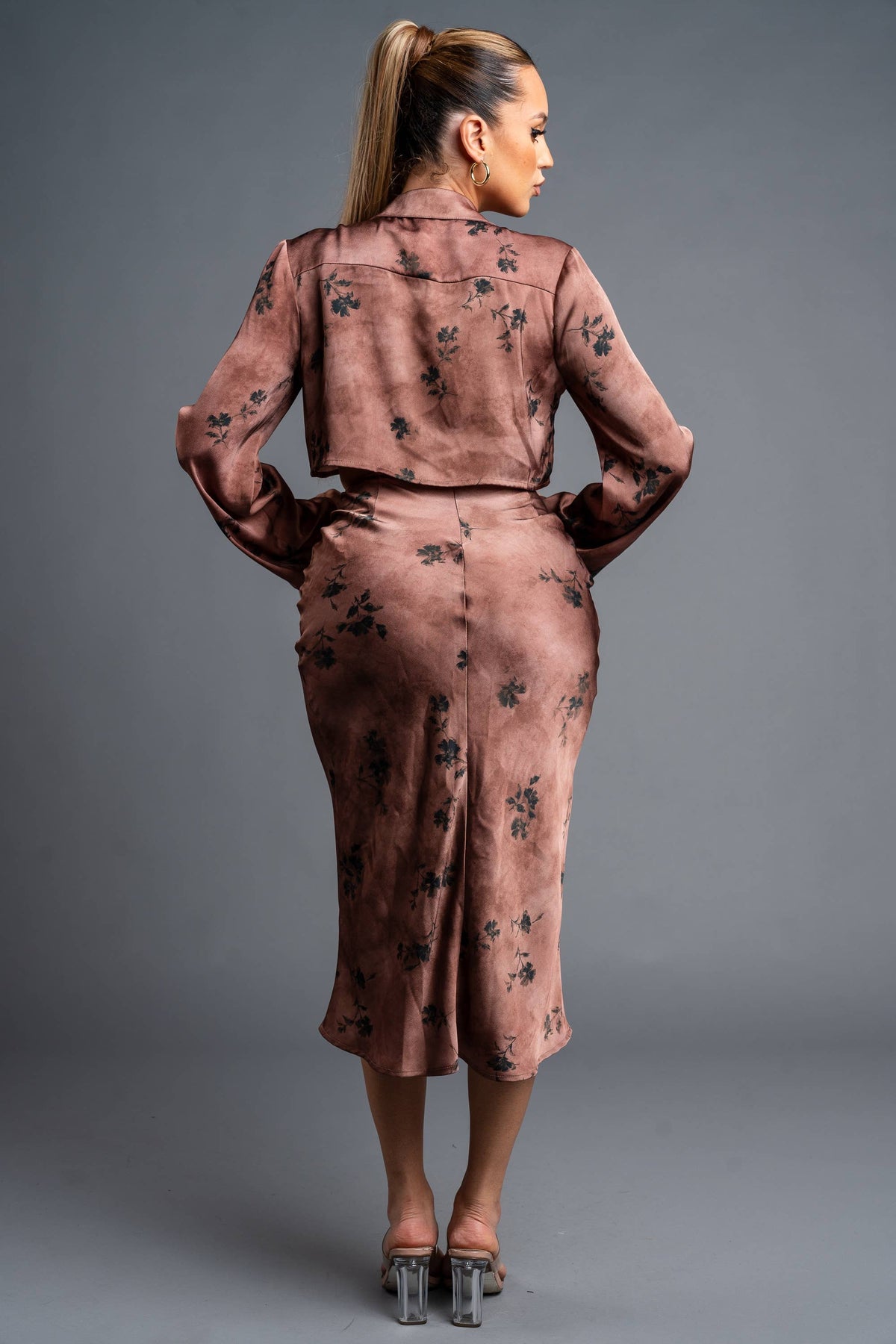 Autumn Bloom Satin Midi Dress
