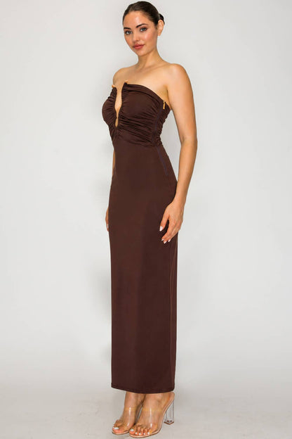 Ruched Strapless Midi Dress