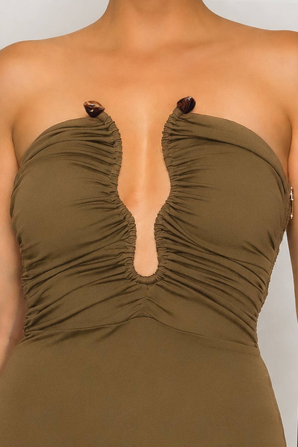 Ruched Strapless Midi Dress