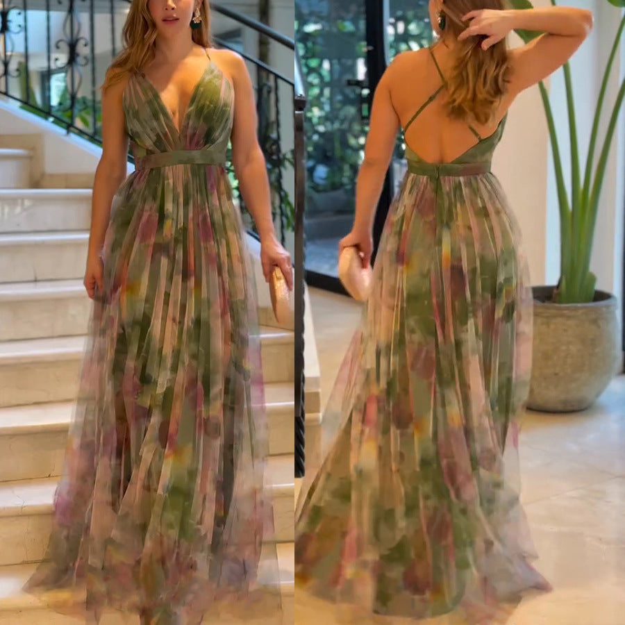 Net-silk printed dress